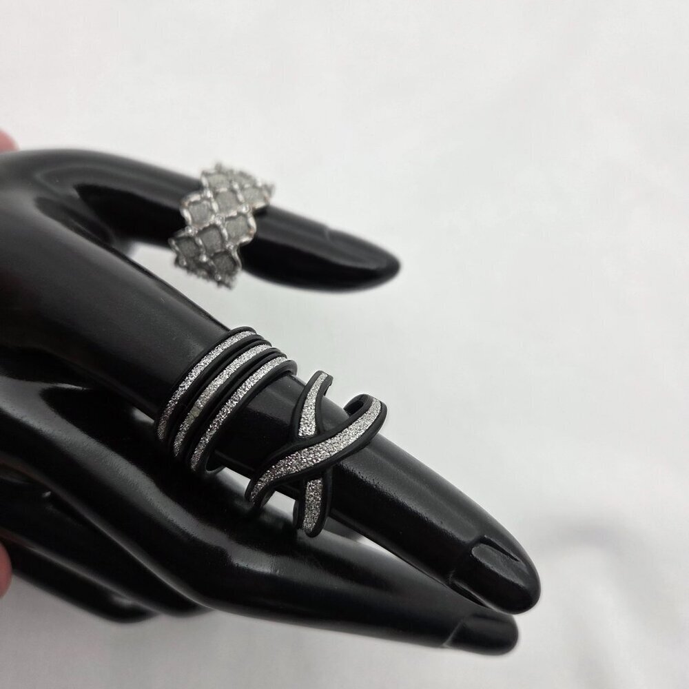 ✨ Vintage Edgy Glam Ring Bundle | Set of 5 | Black, Silver & Glitter Inlay